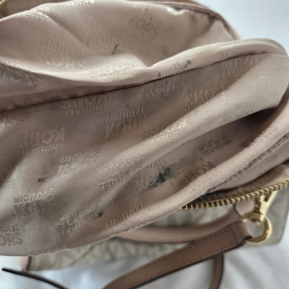 Michael Kors Pink and Gold Studded Bowling Satchel Crossbody